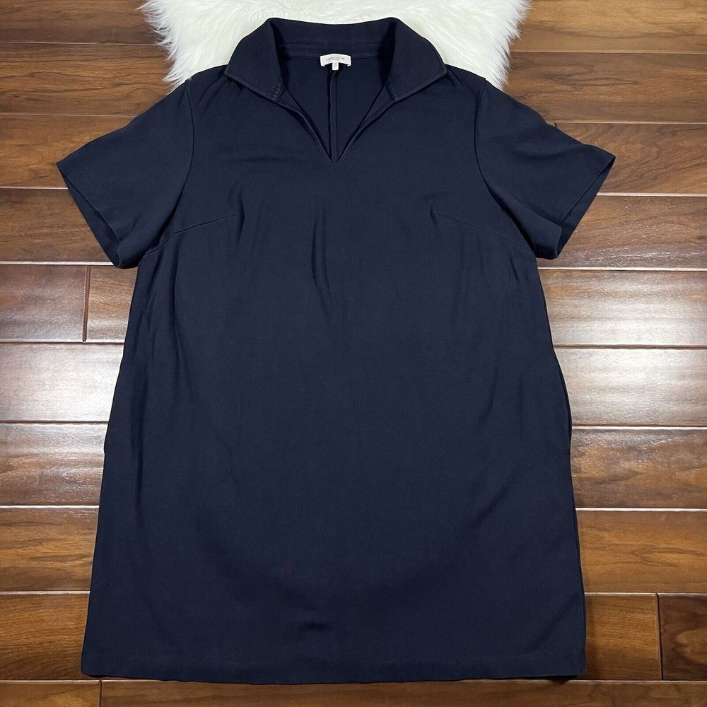 Lafayette 148 Women's Size 2X Navy Blue Andie Collared Shirt Shift Dress